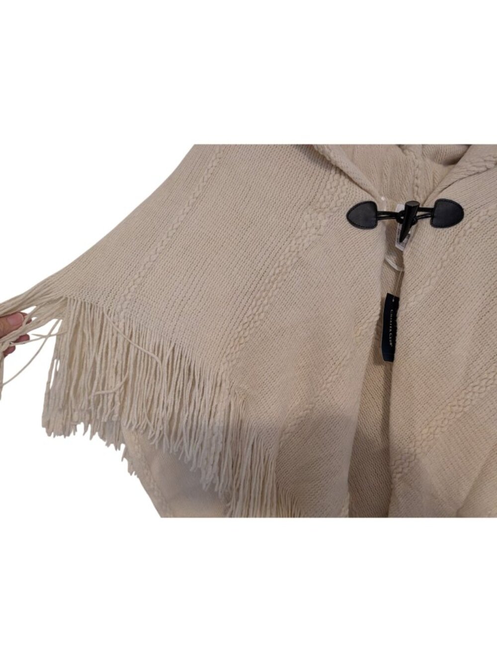 New Charter Club Womens Ivory Raschel-Knit Poncho Wrap With Toggle Closure & Fri - Picture 7 of 12